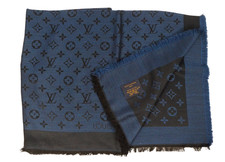  770 NWOT Louis Vuitton Navy Monogram Silk Wool Shawl/Wrap M76639 ITALY