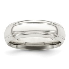 Sterling Silver 6mm Domed with Grooved Beveled Edge Fancy Band Ring Size 8
