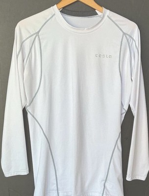 Tesla Men s Active Shirt White X-Large Performance Long Sleeve Stretch Polyester
