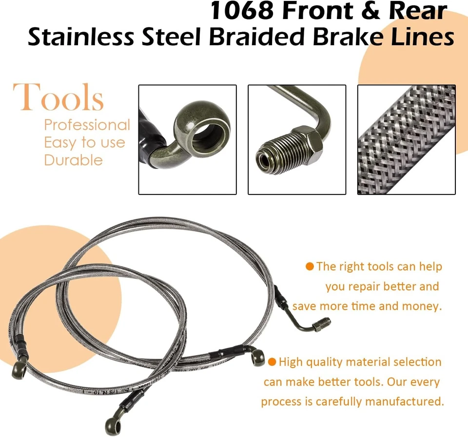 1068 Extended Front/Rear Brake Lines for Polaris RZR 800/S 800/4 800/XP 900/570 - Image 3 of 4