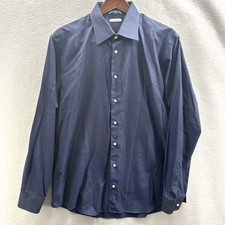 SuitSupply Shirt Mens 43 17 Pure Cotton Traveller Navy Blue Button Sheen Preppy