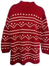 VTG Jones New York 100 Cotton Hand Knitted Red White Sweater Small