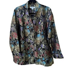 Coldwater Creek Floral Brocade Metallic Frog Button Evening Blazer Jacket 16