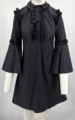Vivetta Lydia Hand-Collar Black Ruffle-Trim Long Sleeve Shift Dress sz 40