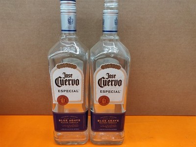       *Two* Empty 1L Jose Cuervo Silver Tequila Glass Craft/Display Bottle