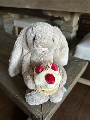 Jellycat Bashful Beige Bunny Birthday Authentic Stuffed Animal NWT