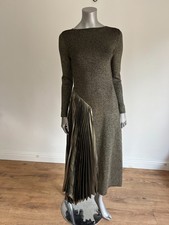 TED BAKER Midi Dress TB 2 UK 10 Shellay Black Metallic Knitted Pleat Panel Skirt