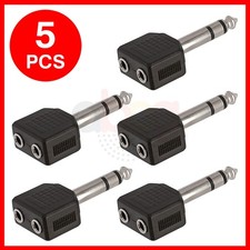 5x 6.35mm Stereo Plug to 2 3.5mm Stereo Jack Adapter Converter 2-Way Y Splitter