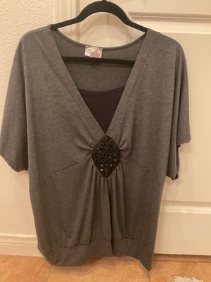 Lavish Beaded Embellished Dark Gray Top Sz 2X
