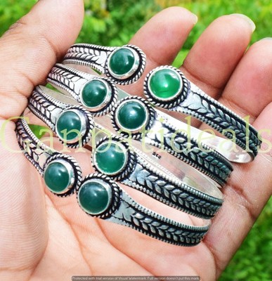 Green Onyx Gemstone Bangle 10pcs Wholesale Lots 925 Silver Plated Jewelry