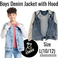 Target Art Class Boys Long Sleeve Denim Jacket with Hood Size L 10/12 