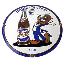 Vintage Pepsi Porcelain Sign - Woody Beverage Drink Cola Gas Service Sign