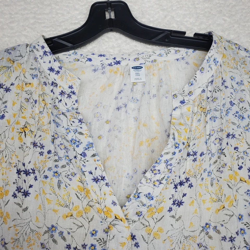 Top de lino para mujer Old Navy de gran tamaño 2XL azul amarillo floral cottagecore boho Foto 4 de 4