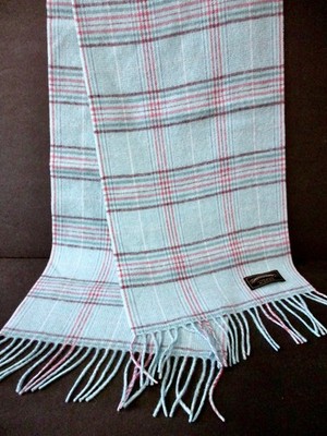 James Pringle Weavers 100% Pure Wool Turquoise Blue Plaid Scarf~58x11.5~Scotland