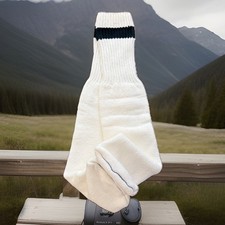 VTG Tube Socks 16 White Black 80's USA Acrylic Blend Striped Blue Toe 80's