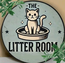 Funny Cat Litter Room Sign Cute Kitty Wall Decor Plaque Metal Tin Vintage Home