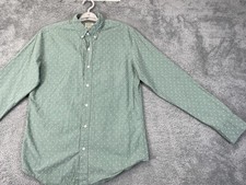 J Crew Shirt Mens Medium Green Slim Secret Wash Organic Cotton Stretch Patterned