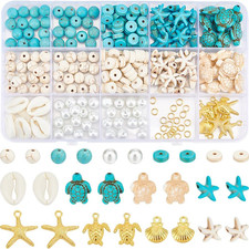 1 Box 292Pcs Sea Turtle Beads Seashell Starfish Beads Lucky Turquoise Spacers...