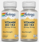(2 PACK) Solaray Vitamin D3 + K2 60 VegCaps Exp 10/2028