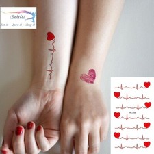 Flash Once Temporary Adhesive Tattoo Heartbeat Red Gift Beach Vacation