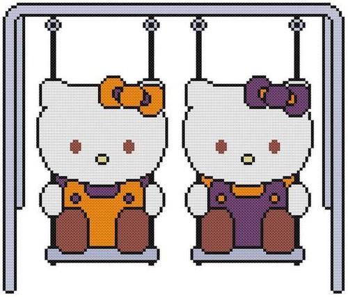 KREUZSTICH + BASTELMUSTER Hello Kitty Katze Zwillinge Schaukeln Junge Mädchen Baby Geburt - Bild 7 von 14