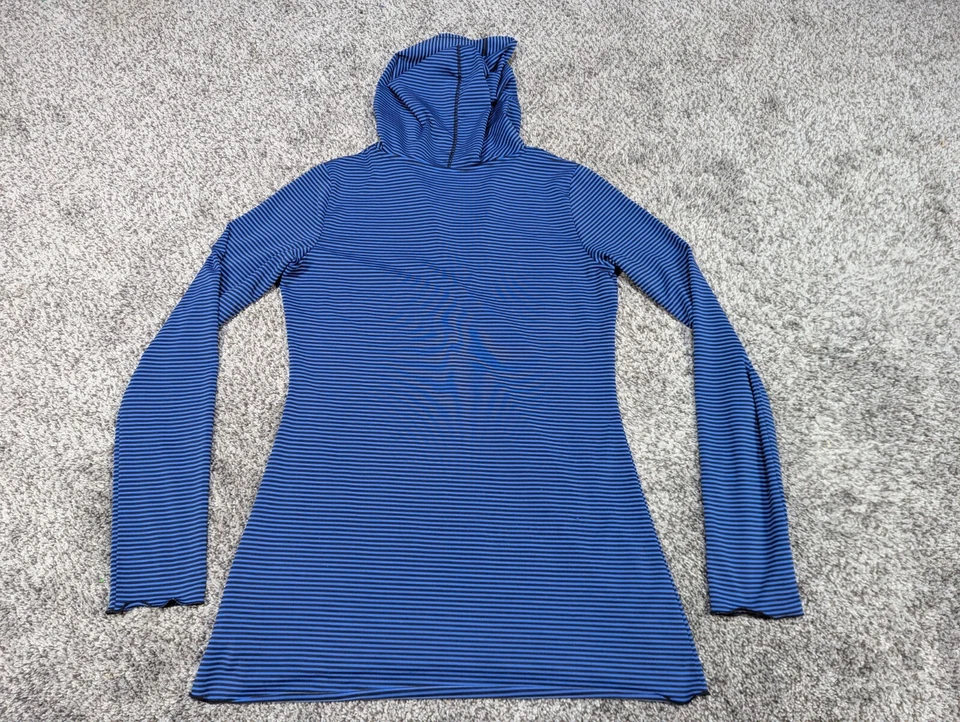prAna Hoodie Womens Small Blue Black Striped Performance Stretch Pullover Hike Foto 3 de 4