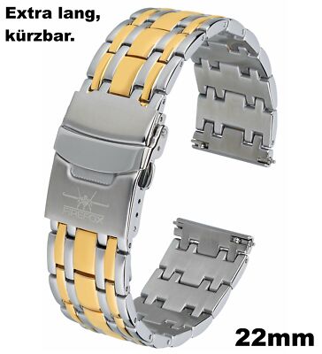 FIREFOX Uhrenarmband 22mm gold-silber vollmassiv Edelstahl bicolor quick release