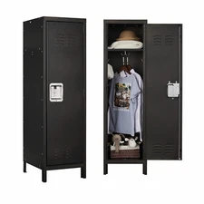 Metal Locker Steel Storage 55" Storage Cabinet Retro Wardrobe with Lockable Door