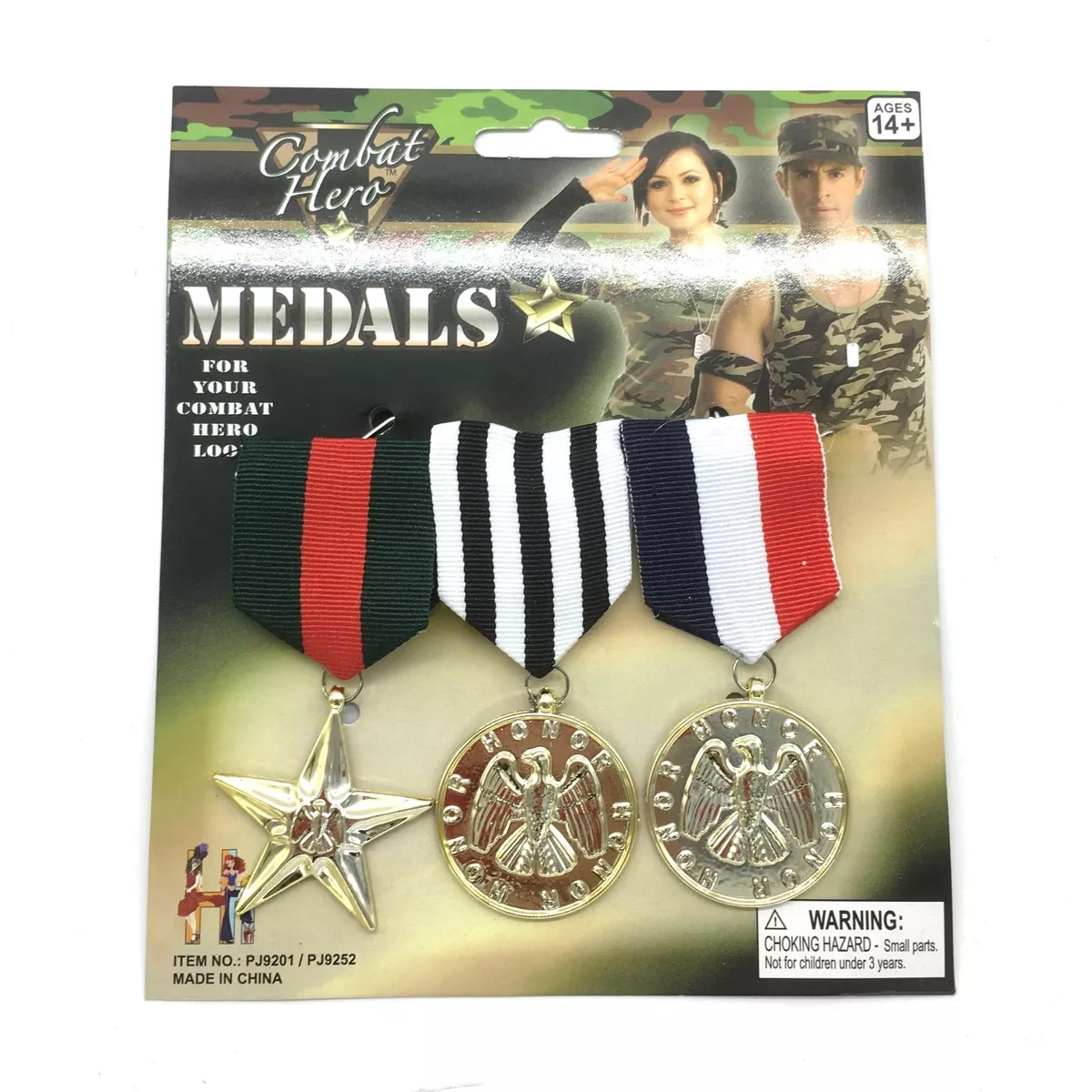 Military Medals 3 Medals Fancy Costume Novelty Army Brooch