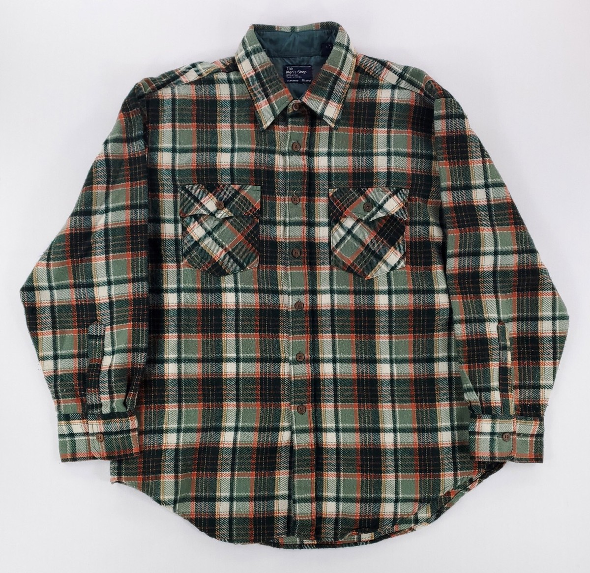 70s Jc Penny オンブレーシャツ　XL JC Penny VTG 70s Green Plaid Flannel Button Up Shirt Long