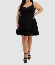 B. Darlin Women's Black Scuba Crepe Notched Scoop Neck Dress Plus Size 24W