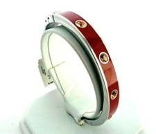 FOSSIL SILVER TONE,MAROON RED ENAMEL,CRYSTALS STUDS BANGLE BRACELET-JF00993040M