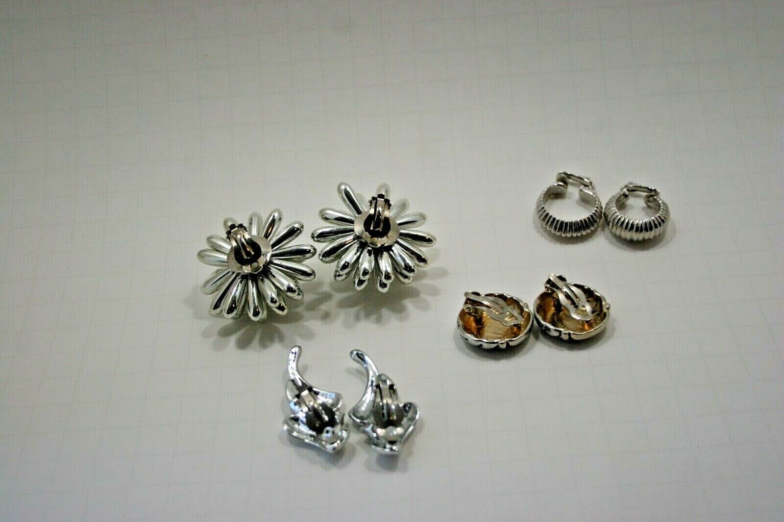 Vintage Silver Tone Rhinestone Earring Lot 4 pair… - image 8