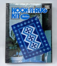 Vintage Malina Hook A Rug Kit Blue Tile 20" x 27" Finished Size Made in USA NOS