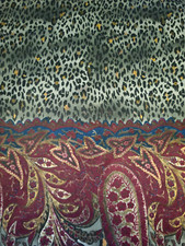 Animal Print Fabric Remnant Piece 52 x 66 Inch Polyester Green Paisley Leopard