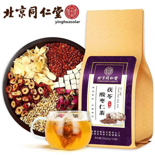 北京同仁堂Poria Jujube Seed Tea Promote Sleep insomnia 150g 茯苓酸枣仁玫瑰大枣百合栀子桑葚大麦助眠安神失眠多梦 - Picture 1 of 12