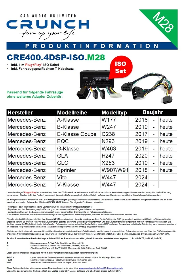Crunch CRE400.4DSP-ISO.M28 DSP Verstärker kompatibel mit Mercedes A-Klasse W177 - Bild 2 von 4