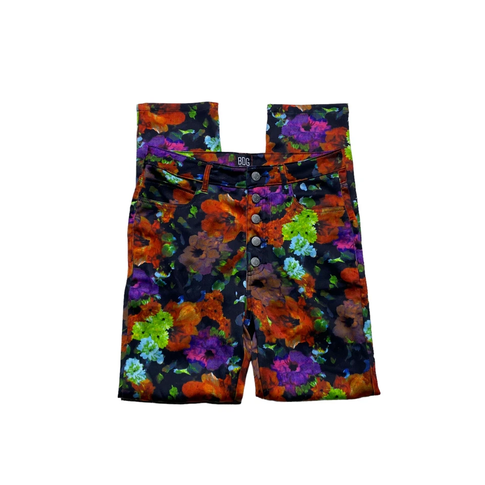 Pantalones BDG para mujer talla 25 botones expuestos ajustados negros estampado floral tiro alto Foto 4 de 4