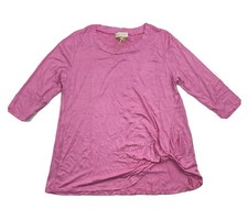 Simply Southern Pink 3/4 Sleeve Knot Hem Blouse Round Neck Rayon Stretch Size S