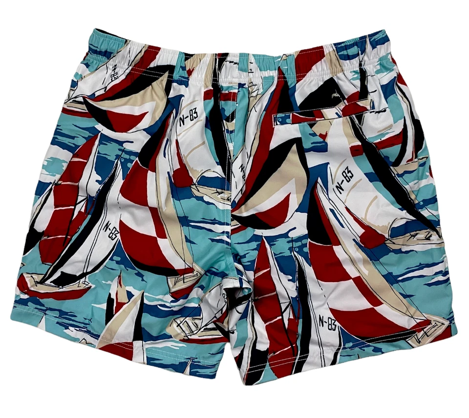 Nautica Swim Trunks Breathable Quick Dry Red White Blue Sailboats Sails Pockets - Изображение 2 из 4
