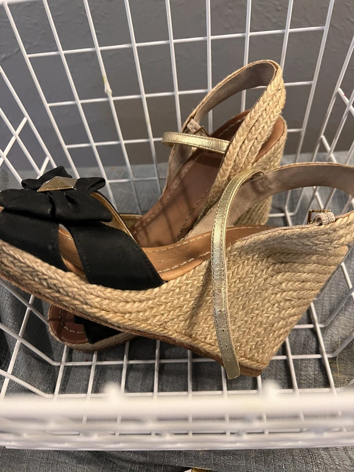 Kate Spade Womens Espradille Heels Wedge Ankle Strap Black Bow Sandals Sz 8 - Image 3 of 4