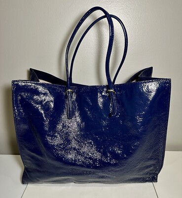 Talbots Blue Polyurethane Coated Weatherproof Leather Tote Shopper Bag Snap Top