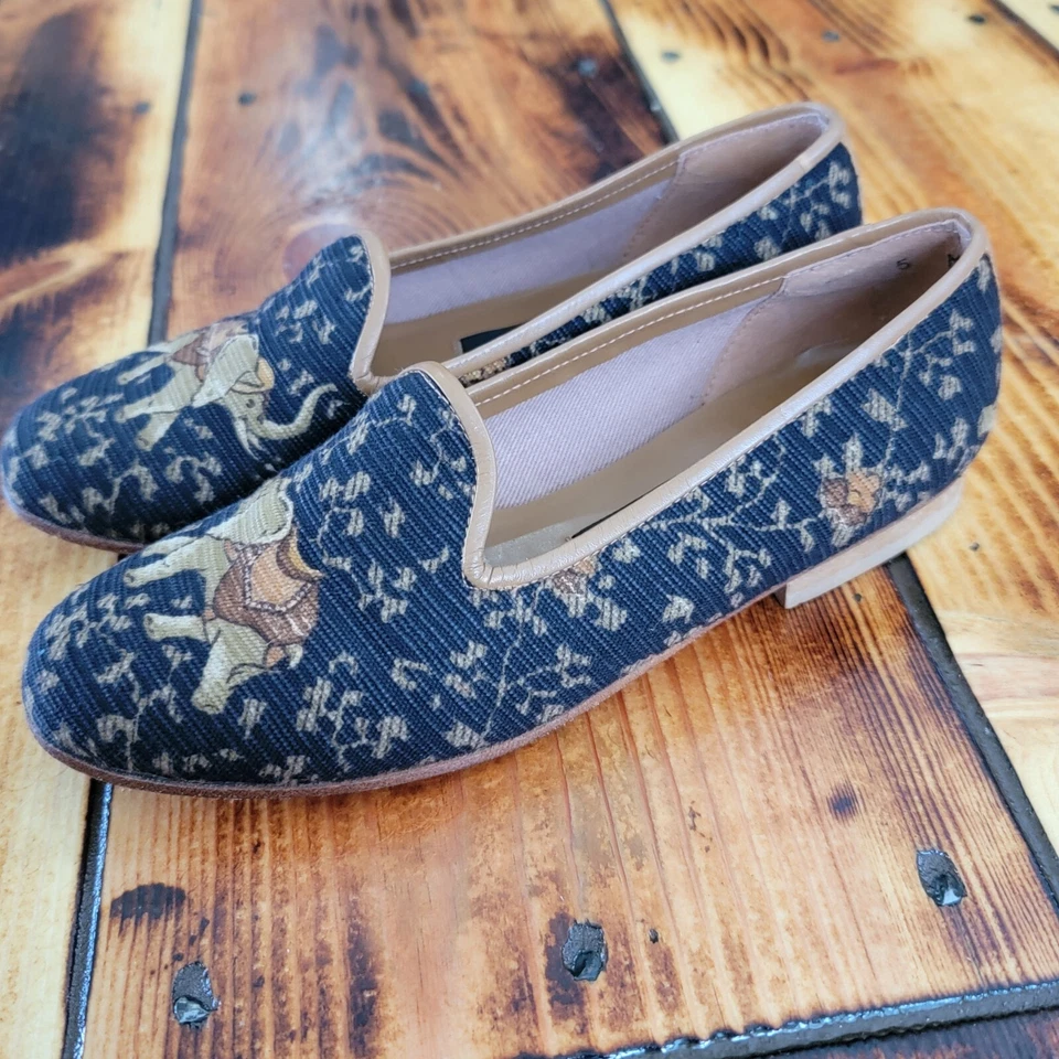 Zalo Black & Tan Round Toe Elephant Smoking Slipper Loafer Leather Trim Size 5M - Image 3 of 4