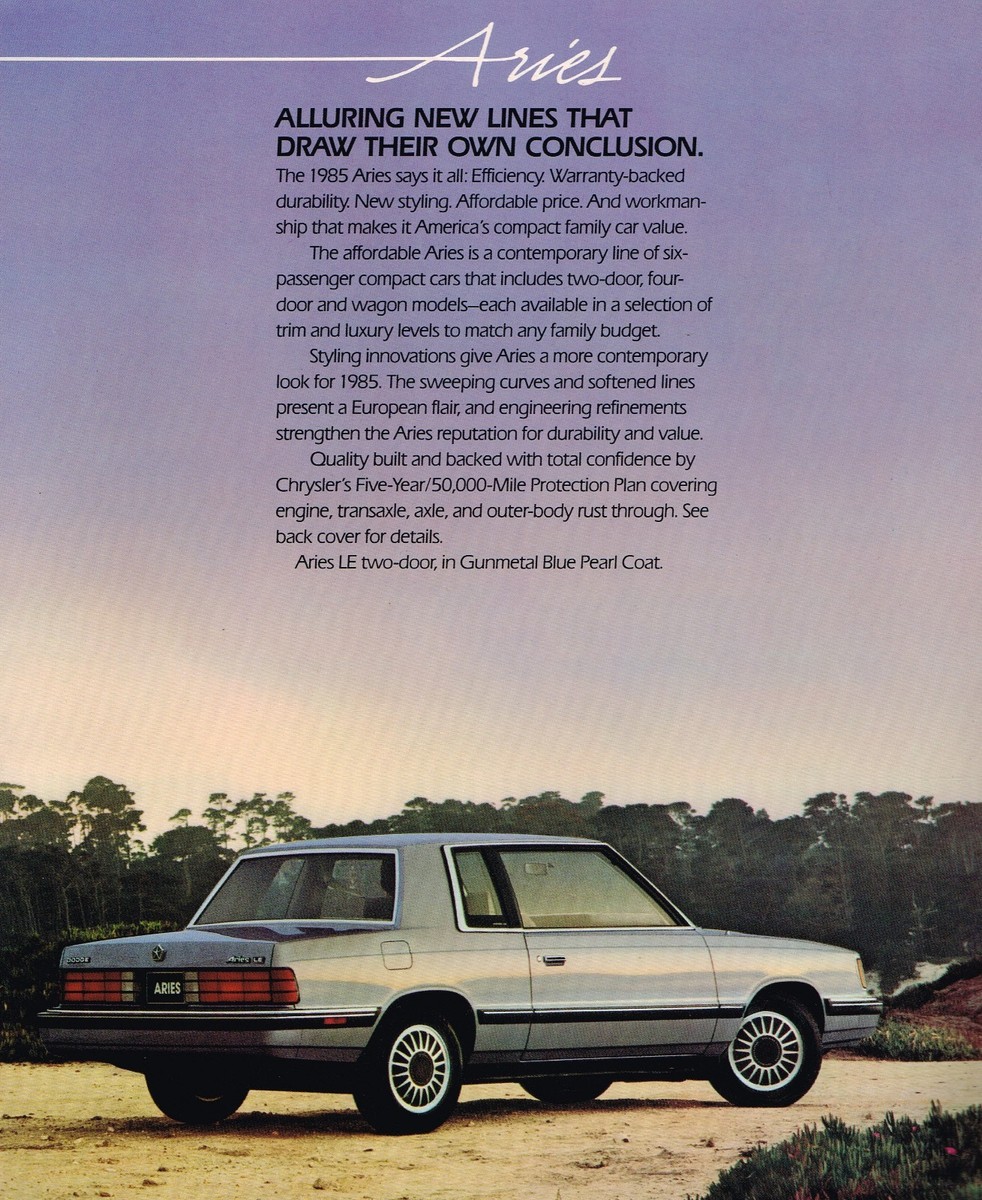 1985 Dodge ARIES Brochure/Catalog w/Color Chart: SE,LE,Station