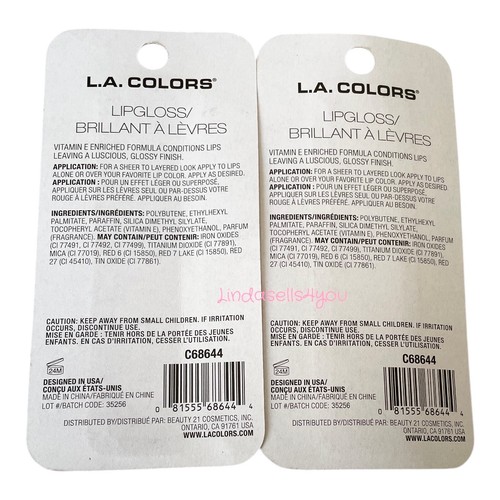 LA COLORS Moisturizing Vitamin E Lip Gloss * JUST KISSED * Lot SET Of 2 C68644 - Picture 2 of 3