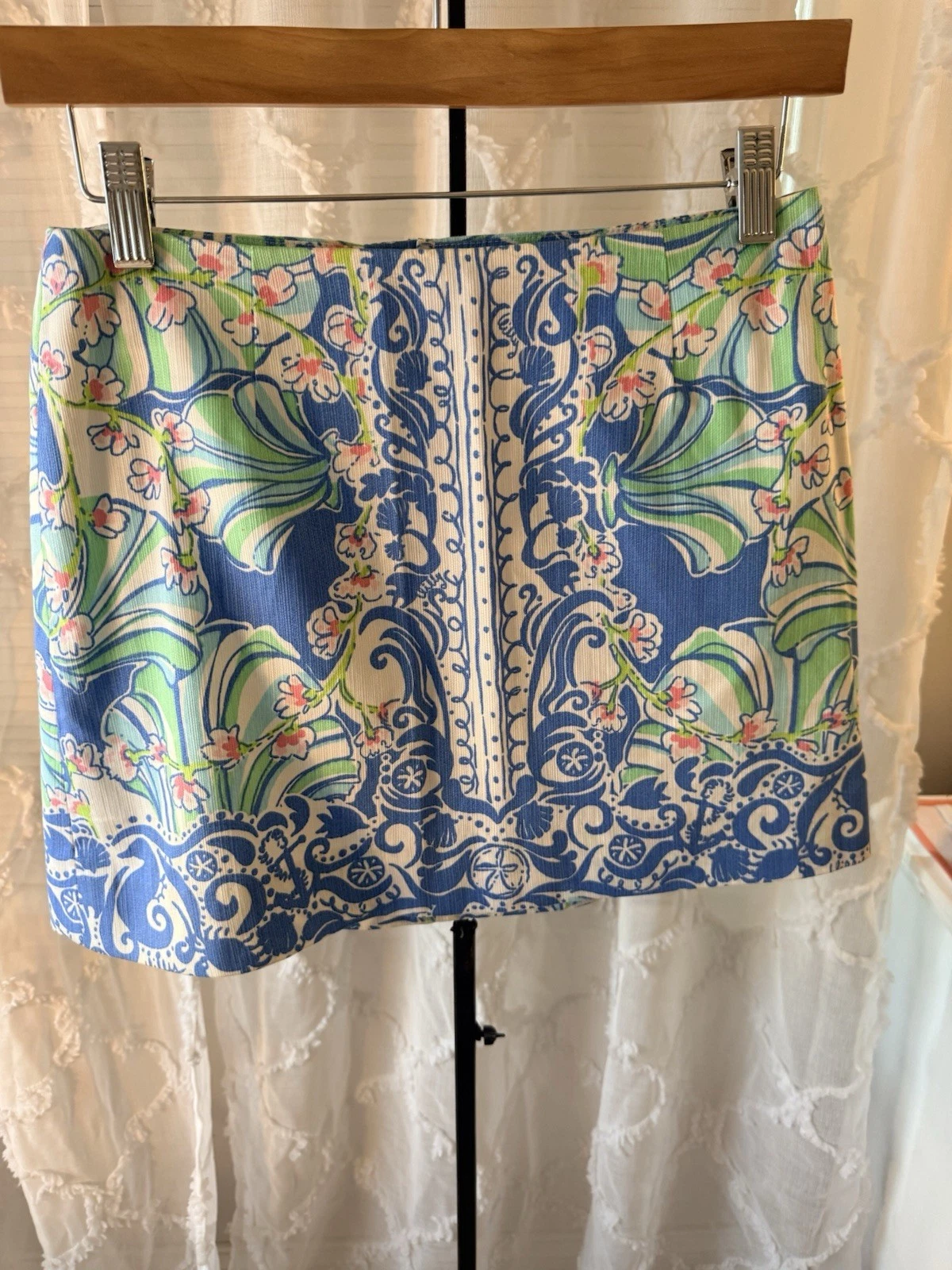 Lilly Pulitzer Blue Pink Floral Mini Skirt 0 Preppy Resortwear Summer Skirt