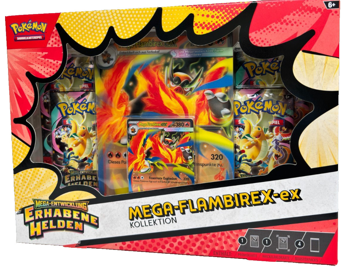 Pokémon Mega-Flambirex-ex Kollektion Deutsch OVP Sealed Erhabene Helden