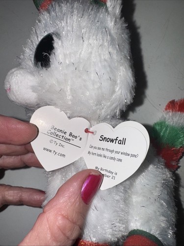 Neu Etikett Ty Beanie Boos SNOWFALL Urlaub Einhorn 6 Zoll Plüsch rot grün - Bild 8 von 10