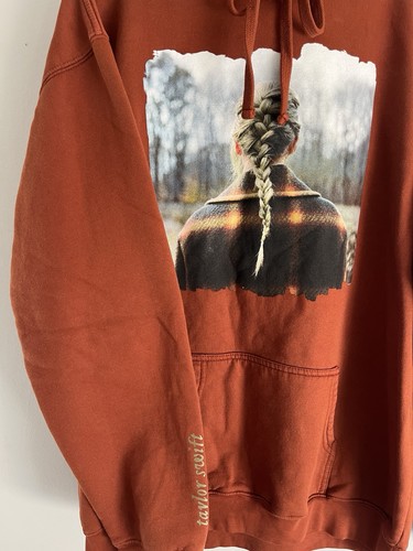 Sudadera con Capucha Taylor Swift Para Mujer Talla M RARA Naranja Quemado Trenza Evermore Sudadera