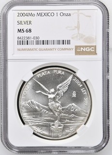 2004 Mo 1 Oz Silver Mexico Libertad NGC MS68. ONLY 50 HIGHER!! NO RESERVE!!!